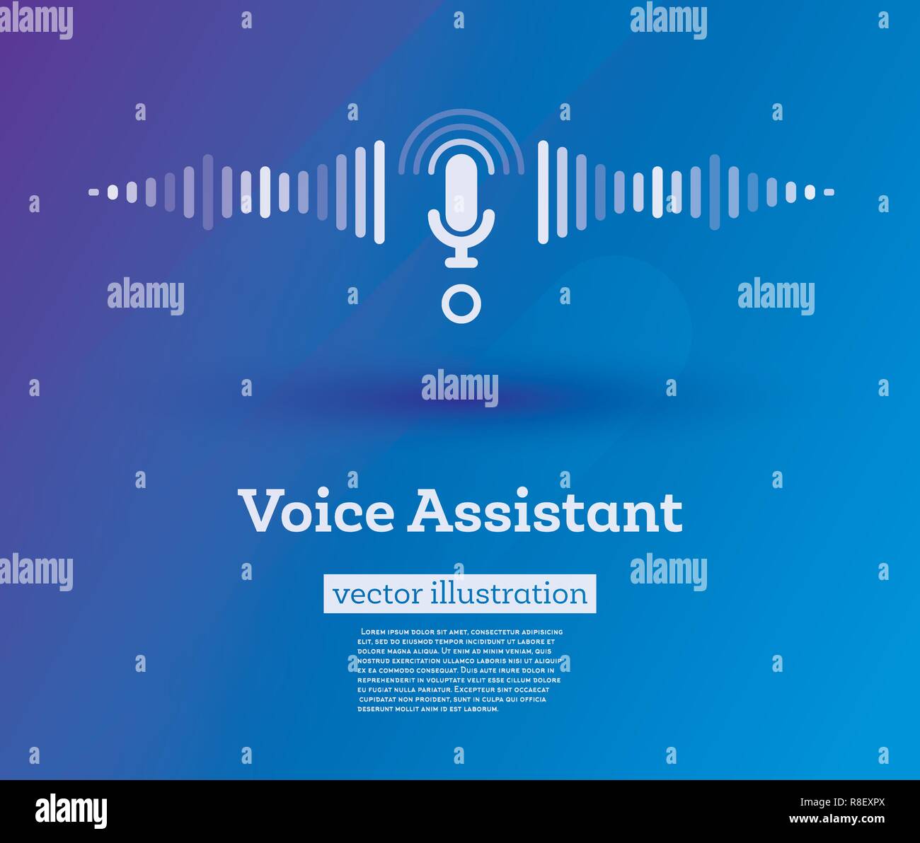 Persönliche Voice Assistant Zeichen auf blauem Hintergrund. Vector Illustration. Sound Linien. Stock Vektor