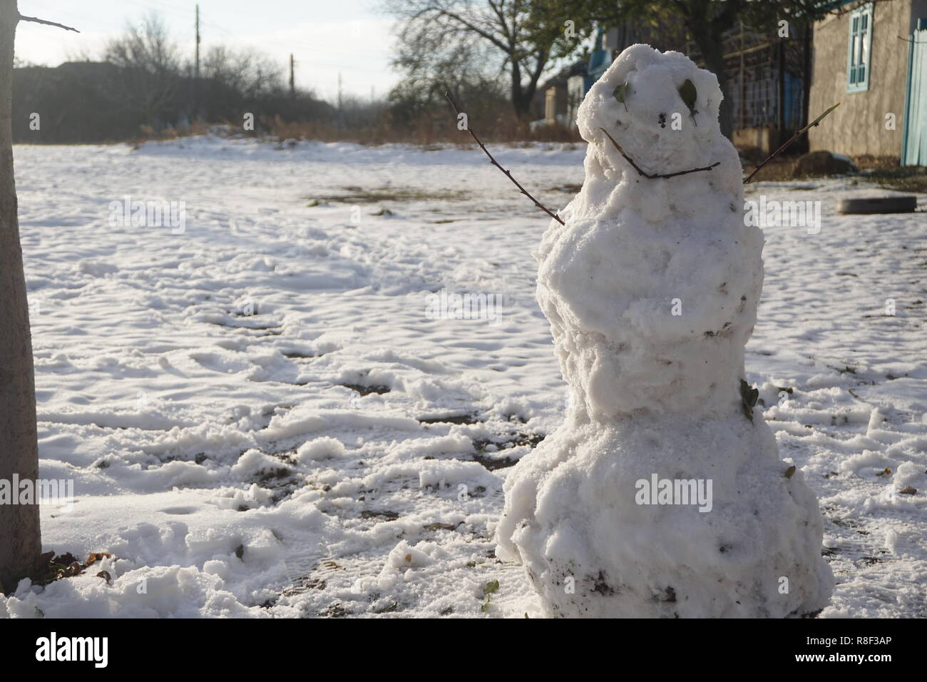 Süße Schneemann im Winter, dirry Schneemann Stockfoto