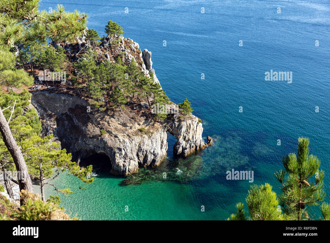 Strand von L'Ile Vierge in Saint-Hernot auf der Halbinsel Crozon (Finistère, Frankreich) Stockfoto