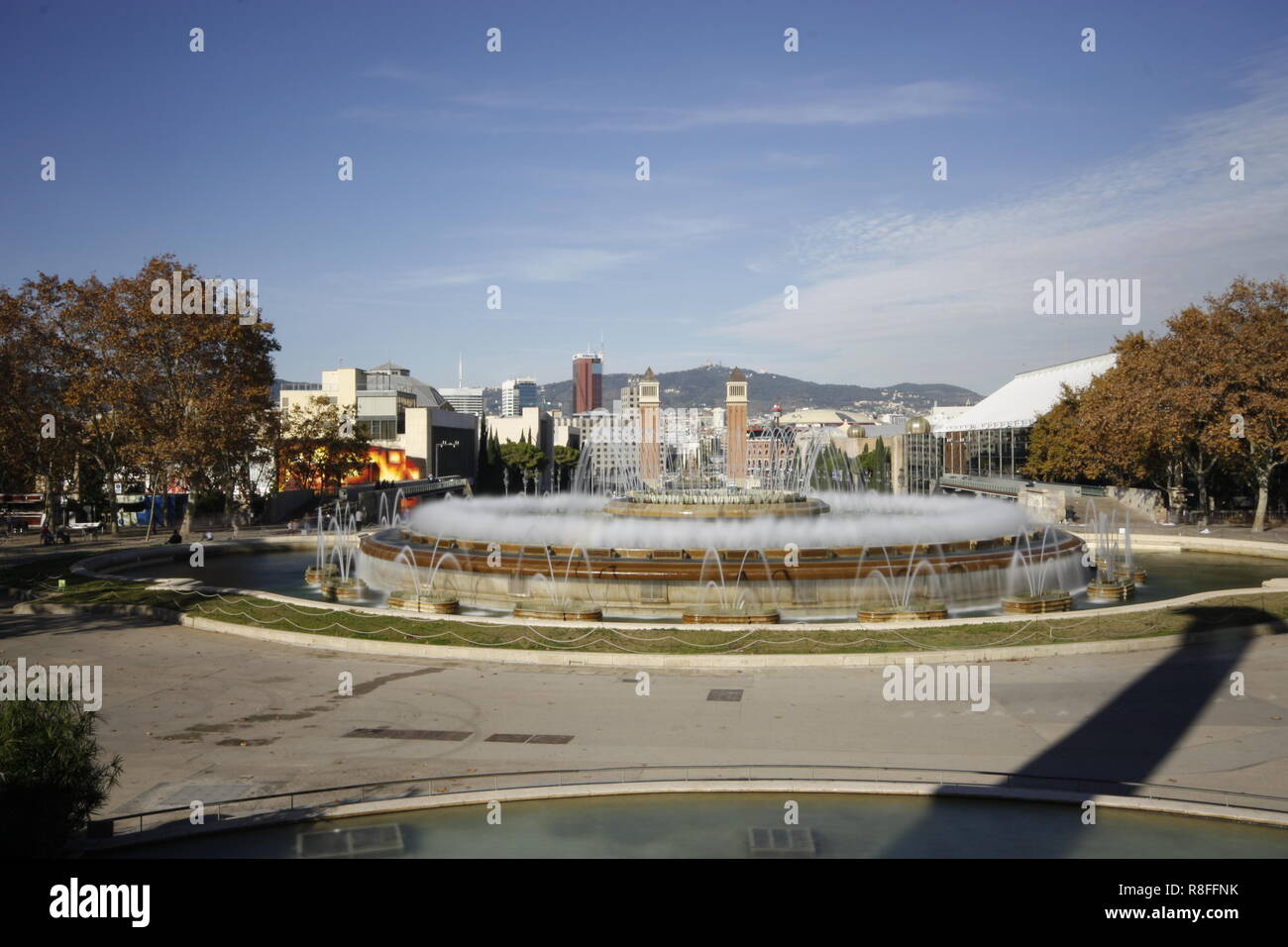 Die verschiedenen Perspektiven aus den magischen Brunnen von Montjuïc. Stockfoto