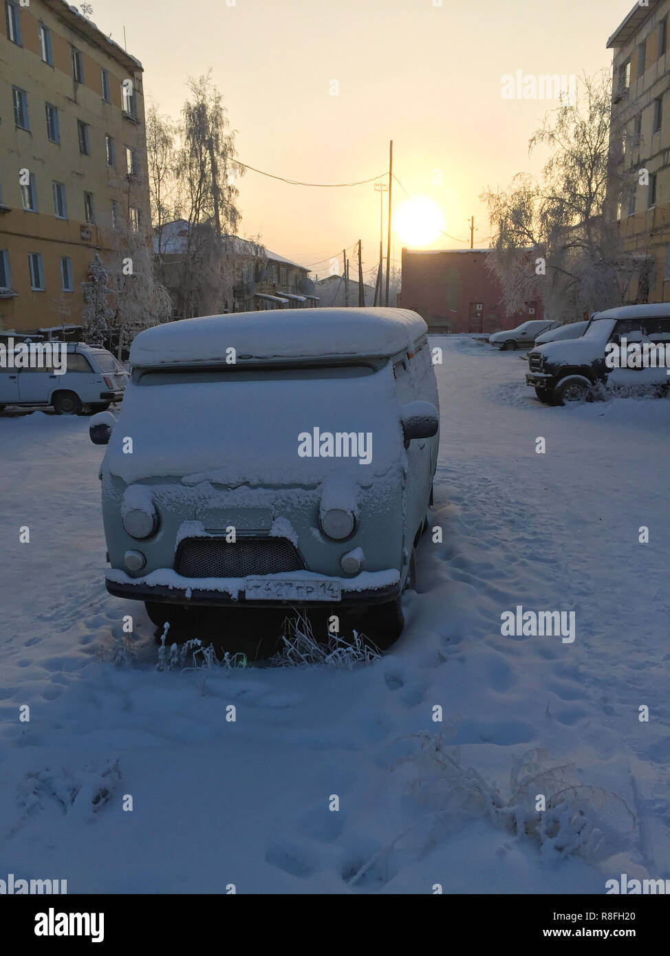 Kalte Winter -40 Grad Celsius, Auto Stockfoto