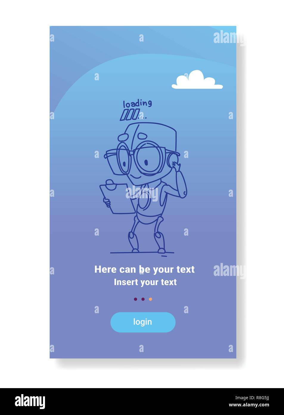 Niedliche Roboter holding Zwischenablage Laden moderne künstliche Intelligenz Technologie Konzept der vertikalen Kopie Raum Stock Vektor