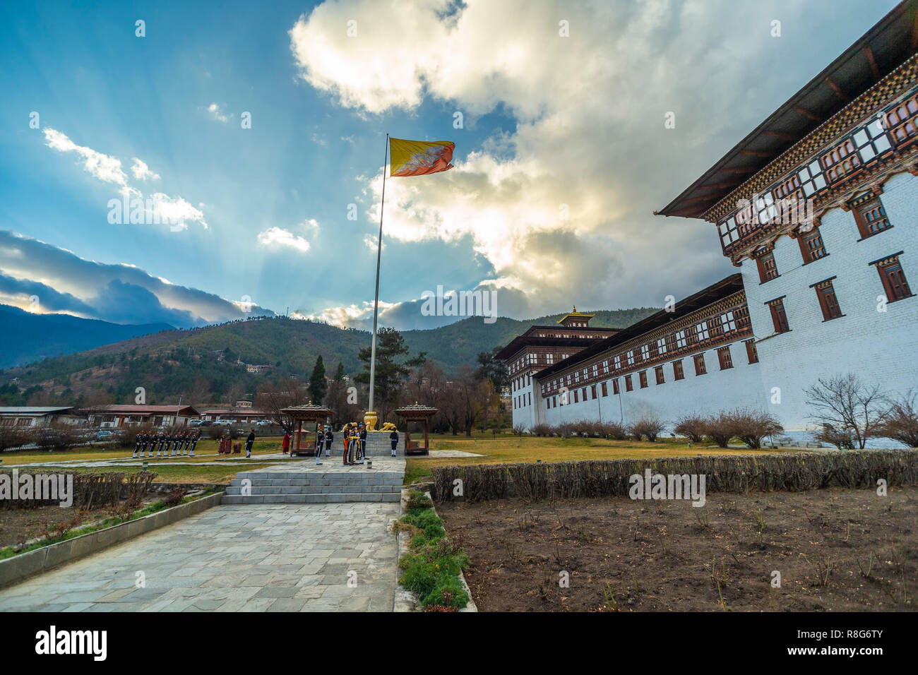 Thimphu Fahnenzeremonie Stockfoto