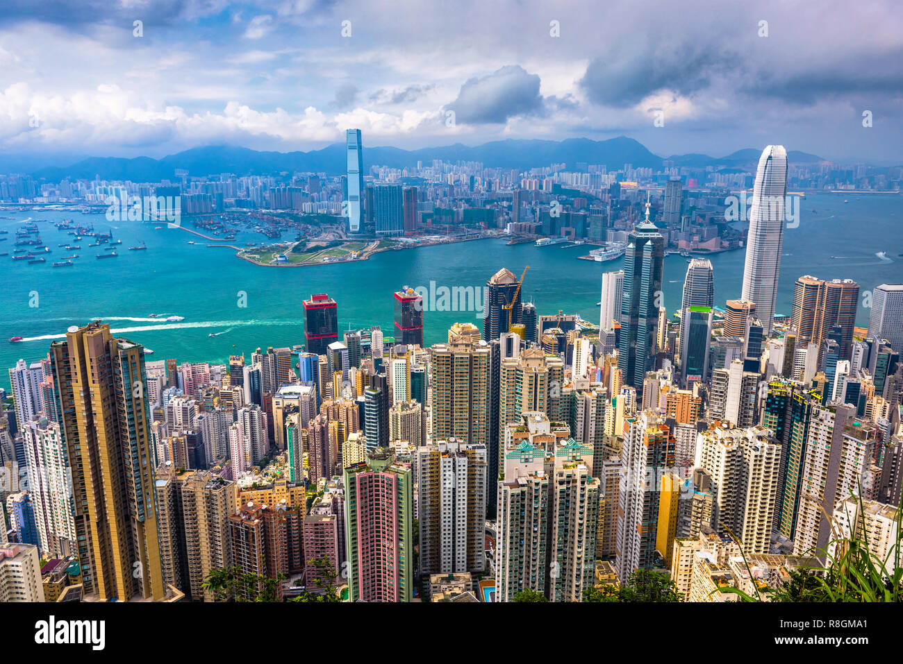 Skyline von Hong Kong, China vom Victoria Peak. Stockfoto
