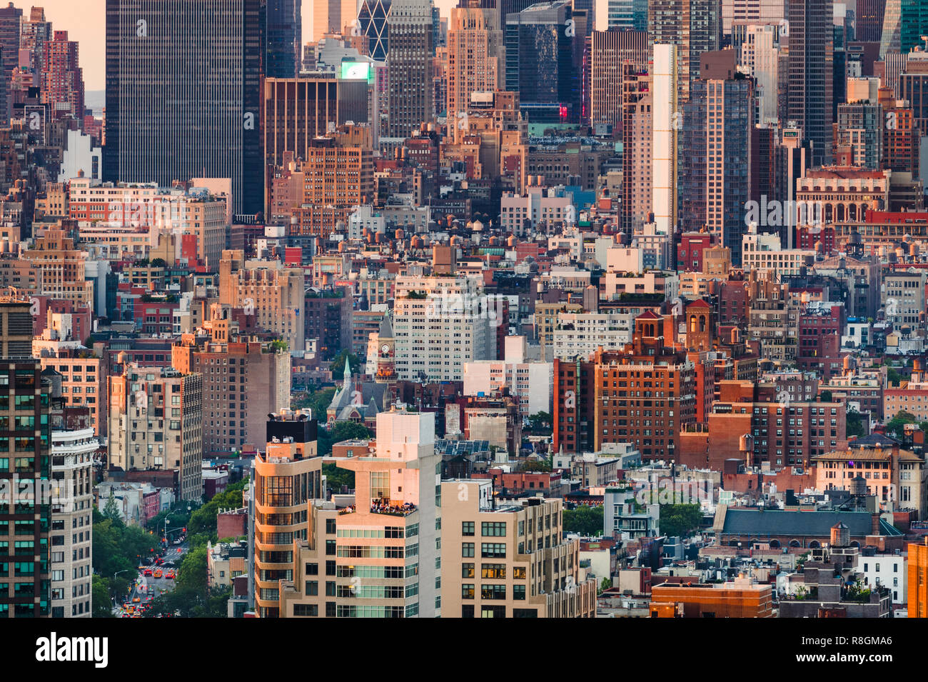 Close up Stadtbild von Manhattan in der Abenddämmerung. Stockfoto