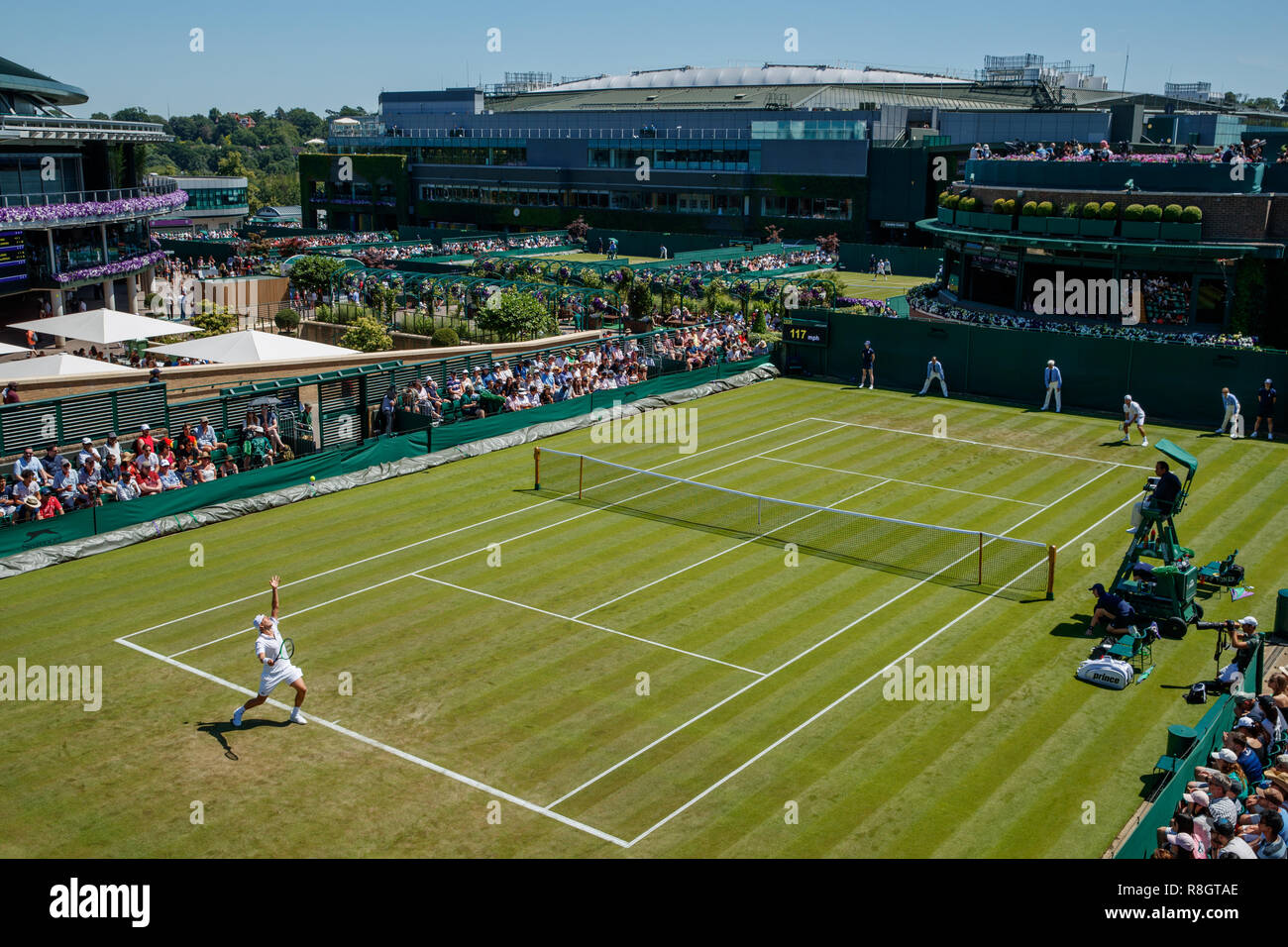 Allgemeine Ansicht über das Gelände an den All England Lawn Tennis Club und das Haus zu Wimbledon Championships Stockfoto