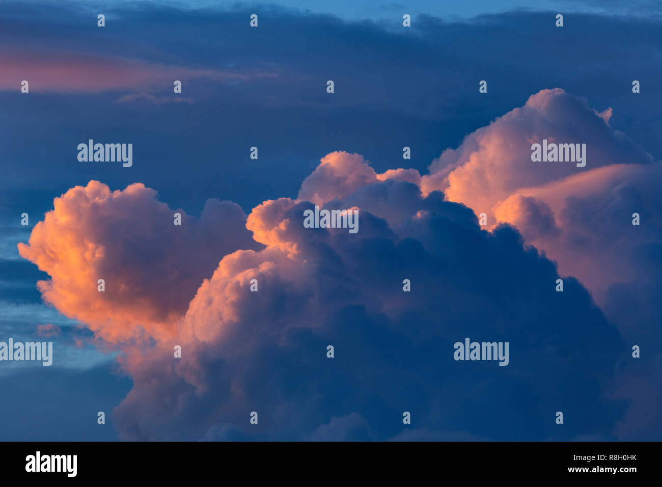 Cumulus Wolken verfangen der letzten Licht des Sonnenuntergangs Stockfoto