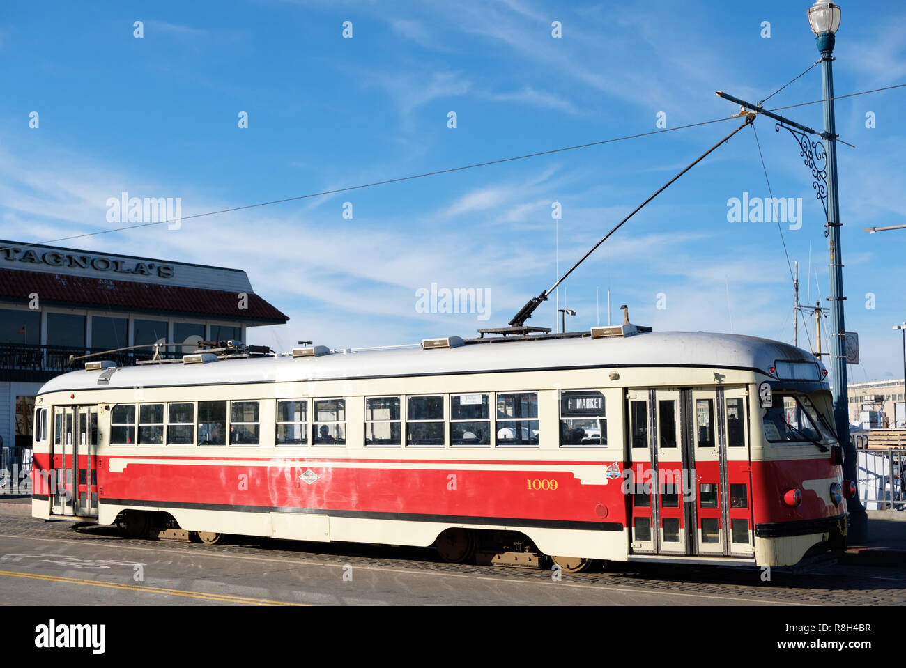 Historische Straßenbahn für die Anzeige in San Francisco Stockfoto