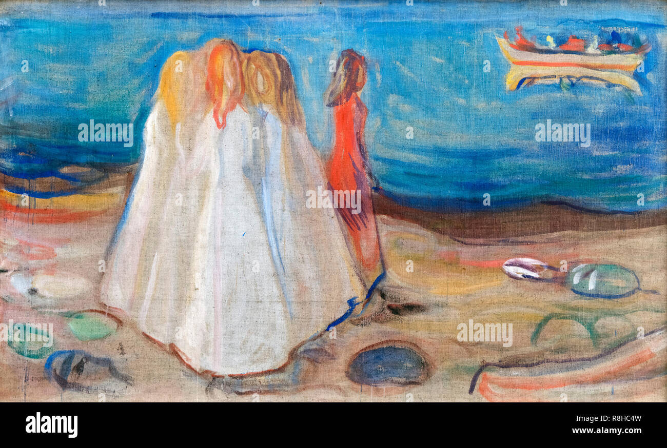 Mädchen am Ufer von Edvard Munch (1863-1944), Mixed Media auf Leinwand, 1906/7 Stockfoto