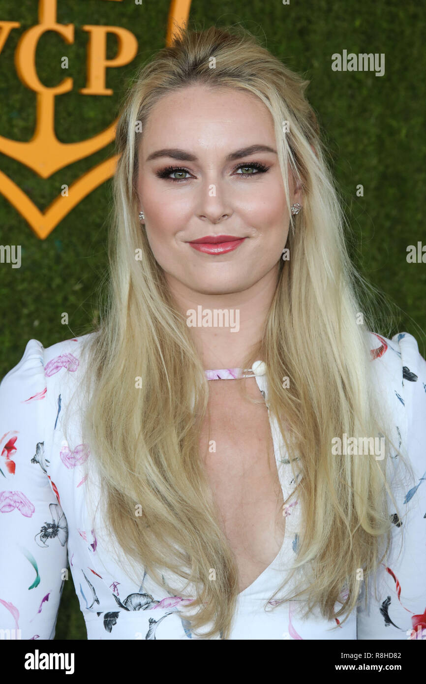 PACIFIC PALISADES, Los Angeles, CA, USA - 14. Oktober: American Alpine Ski Racer Lindsey Vonn Tragen eines Prabal Gurung Kleid kommt an der 8. jährlichen Veuve Clicquot Polo Classic Los Angeles at Will Rogers State Historic Park am 14. Oktober 2017 in Pacific Palisades, Los Angeles, Kalifornien, USA. (Foto von Xavier Collin/Image Press Agency) Stockfoto