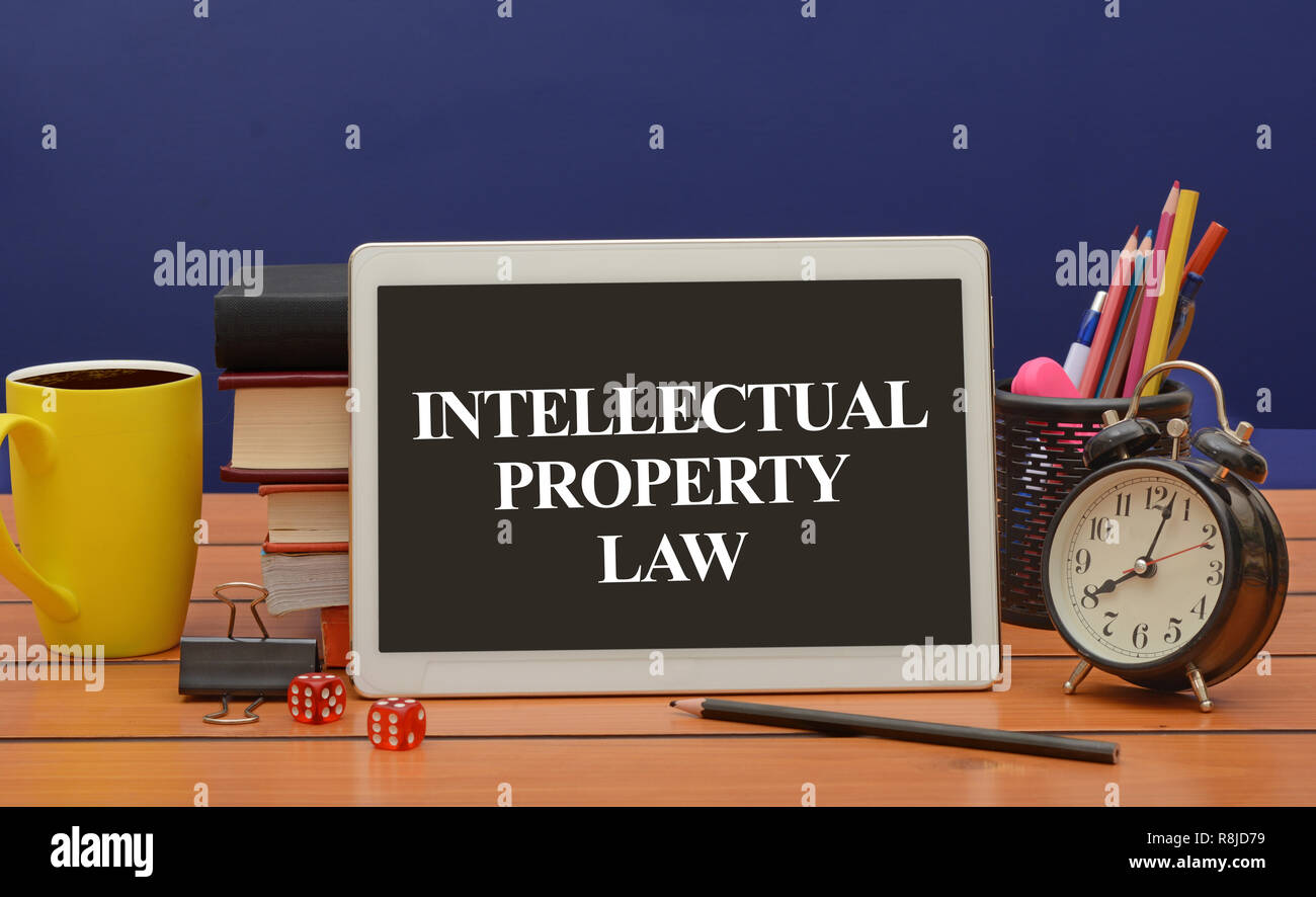 Das Recht des geistigen Eigentums Konzept mit Schreibwaren. Stockfoto