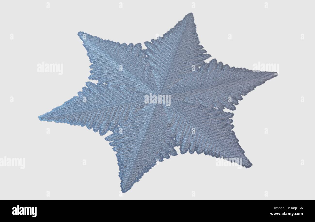 Weiße Schneeflocke auf dem schwarzen Hintergrund. Diese Abbildung basiert auf Makro Foto des echten Schnee Kristall: großen stellaren Dendriten mit feinen hexagonale Symmetrie, Stockfoto