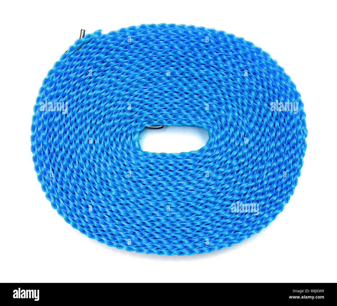 Ansicht von oben Kunststoff blau Wäscheleine auf Weiß Stockfoto