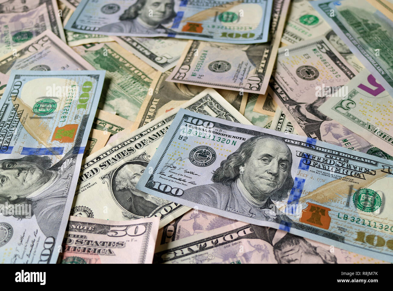 Geschlossen bis Haufen der Vereinigten Staaten hundert Dollar (100 $) Rechnungen Stockfoto