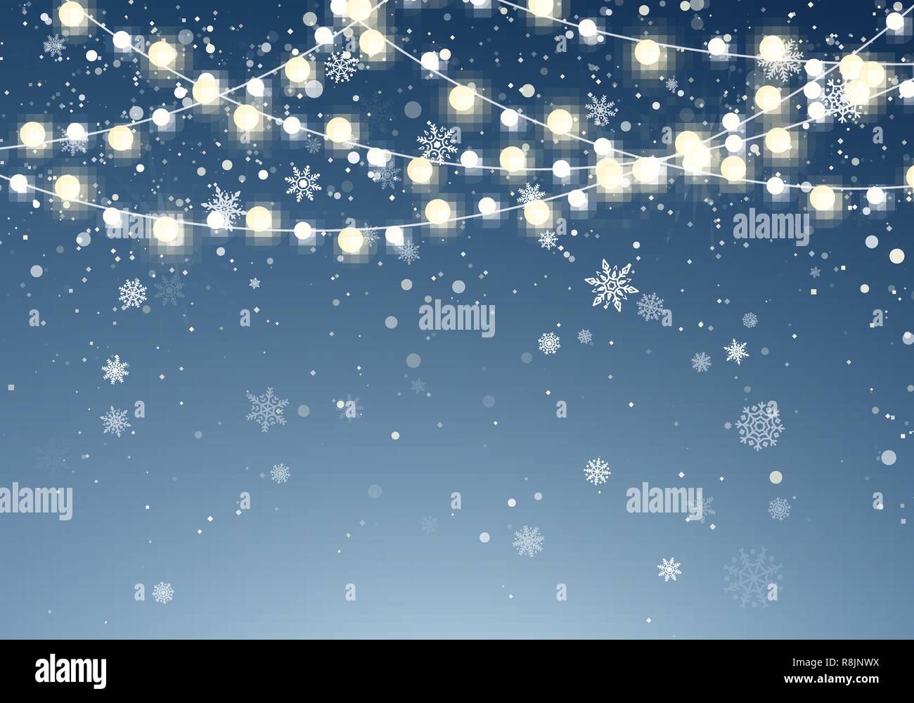 Weihnachtsbeleuchtung Mit Glitzernden Fallen Schneeflocken Auf Nacht Himmel Hintergrund Xmas Leuchtende Girlande Weihnachten Schneefall Urlaub Dekorative Gestaltung Eleme Stock Vektorgrafik Alamy