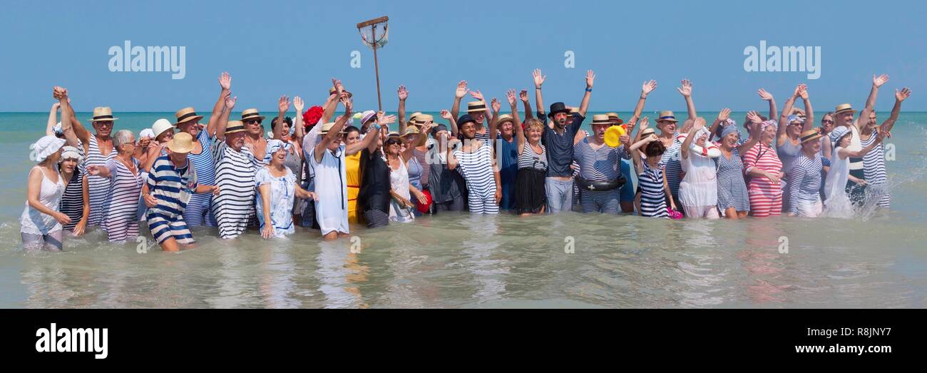 Frankreich, Somme, Mers-les-Bains, Tag Schwimmer", Meer Bad in Kostüm Belle Epoque Stockfoto