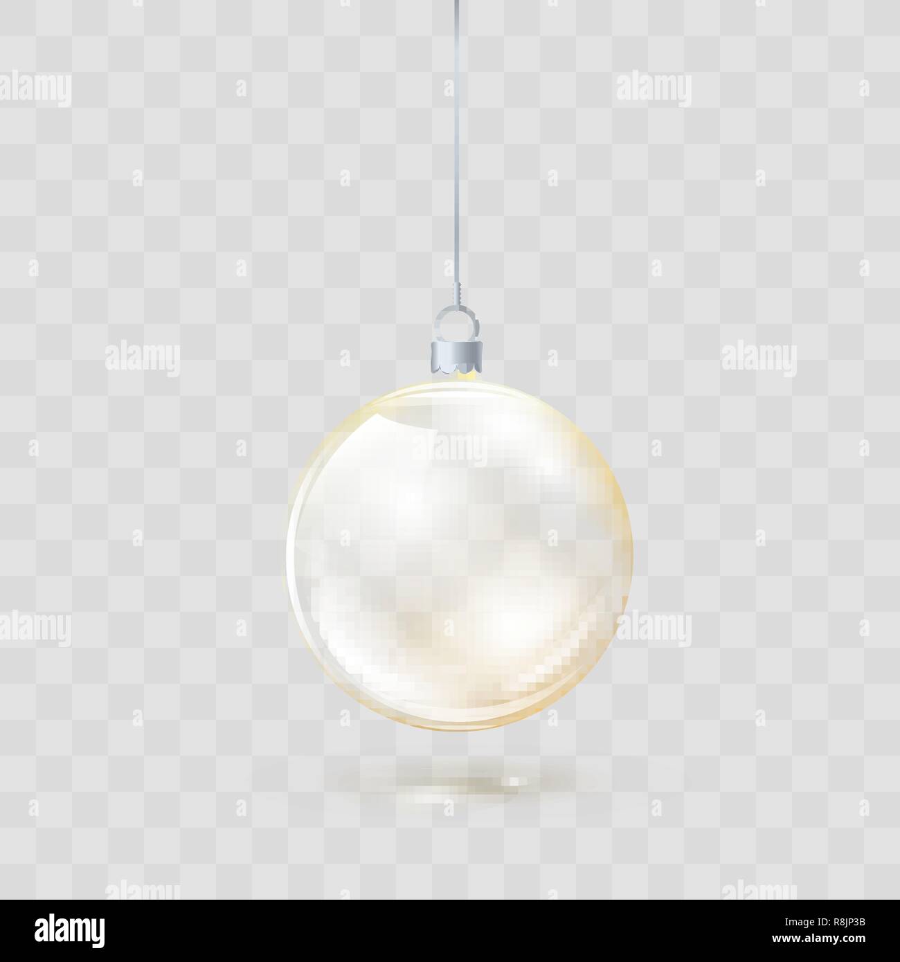 Golden Glas transparent Christmas Ball. Gelbe Xmas Glaskugel auf transparentem Hintergrund. Urlaub Dekoration Vorlage. Vector Illustration Stock Vektor