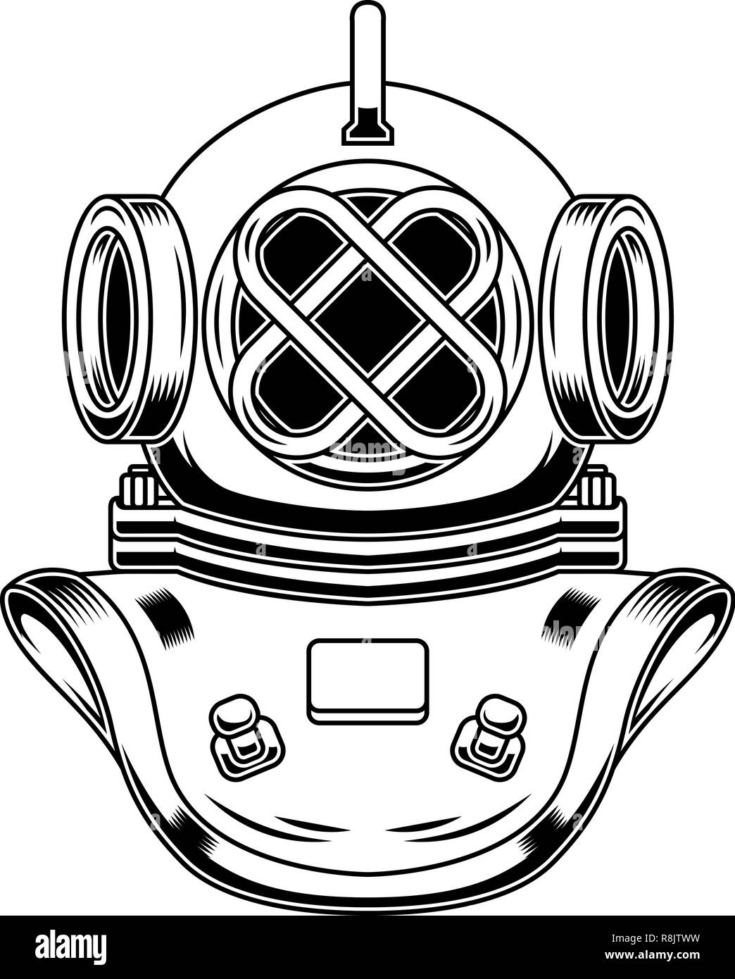 Vintage diver Helm in Gravur Stil. Design Element für Logo, Label, Emblem, Zeichen, Poster, T-Shirt. Vector Illustration Stock Vektor