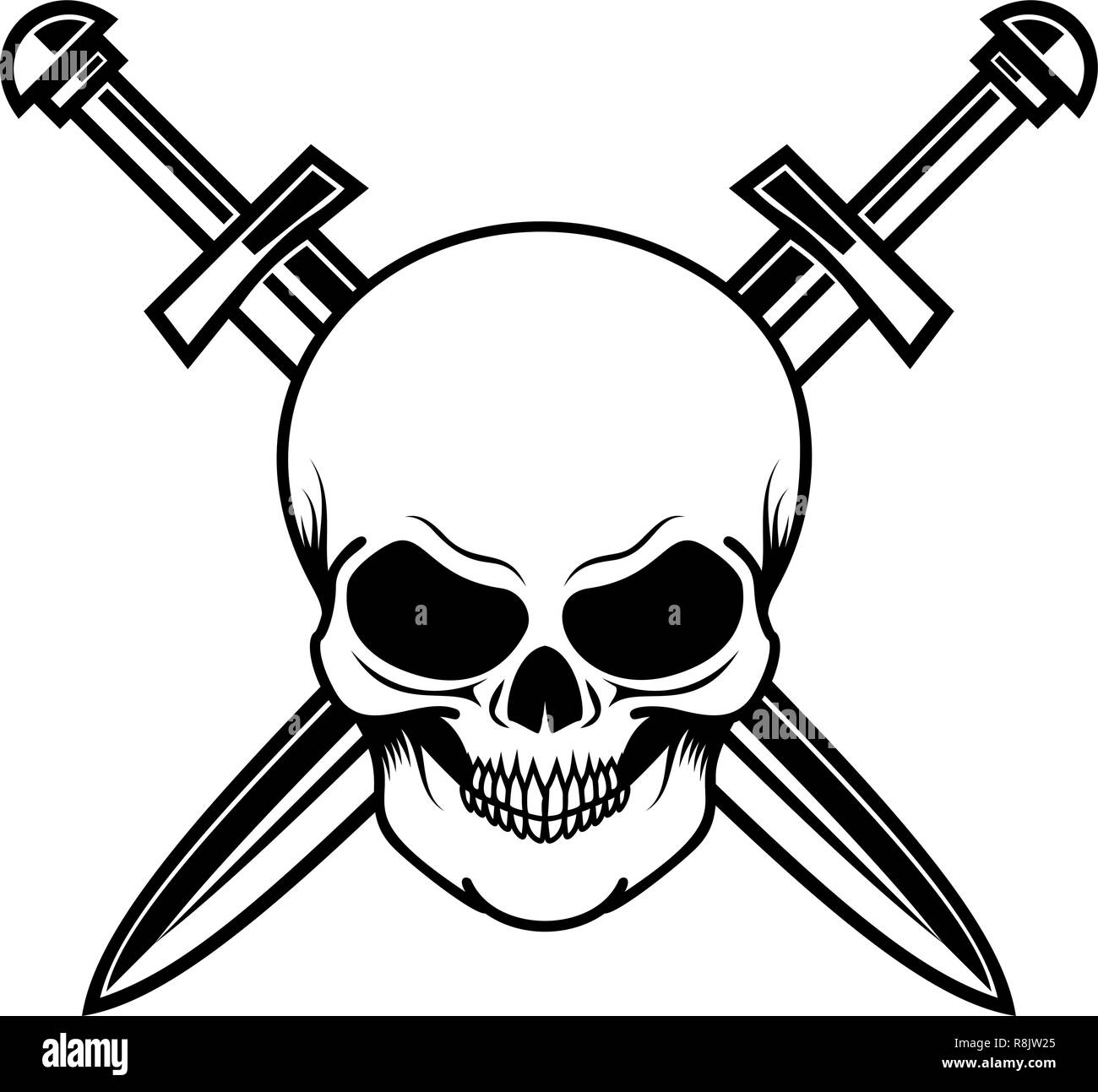 Totenkopf mit gekreuzten Schwertern. Design Element für Logo, Etiketten,  Zeichen, Poster, T-Shirt. Vector Illustration Stock-Vektorgrafik - Alamy