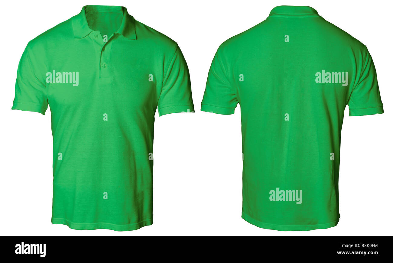 Leer Poloshirt mock up Vorlage, Vorder- und Rückseite, weiß, unbedruckt Grün t-shirt mockup. Polo T-Stück design Präsentation für Drucken. Stockfoto