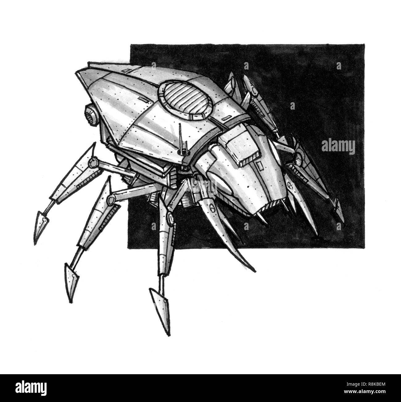Tinte Konzept Kunst Zeichnung der futuristischen oder Sci-fi Insekt Roboter Bug Drone Stockfoto