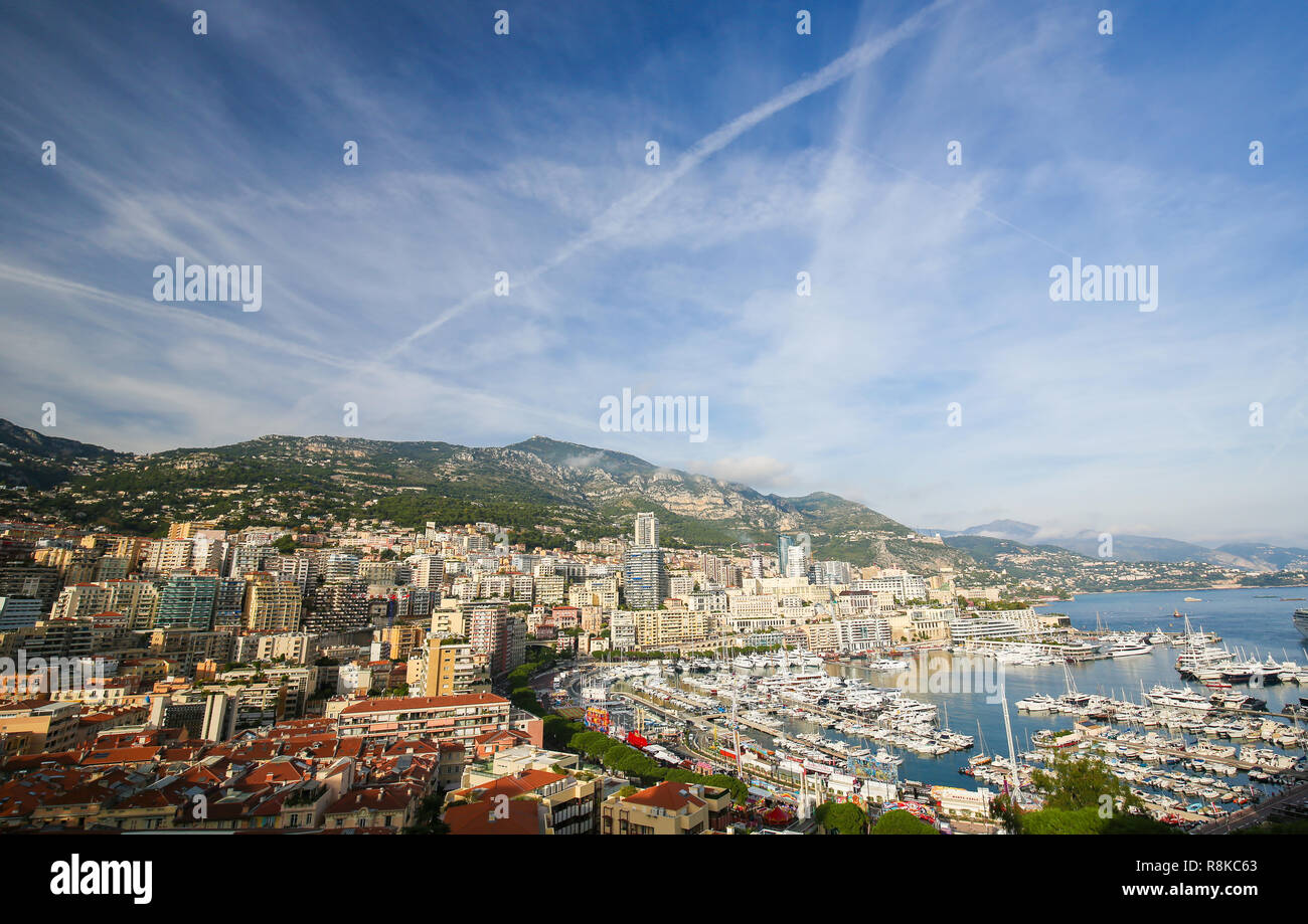 Panorama auf den Hafen von Monaco, Französische Riviera Stockfoto