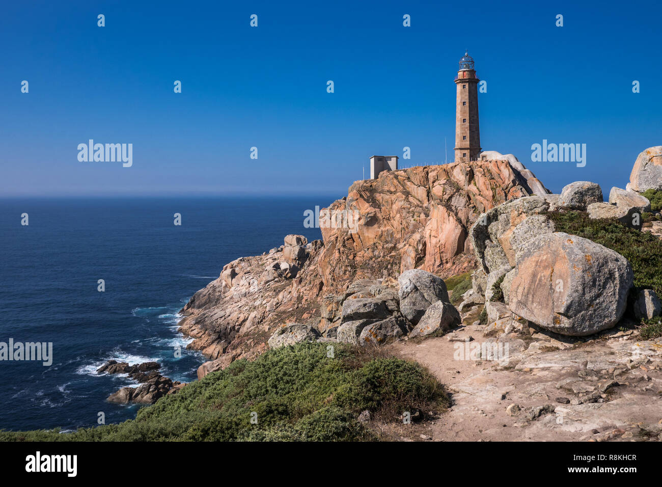 Leuchtturm am Cabo Vilan, an der Küste des Todes, La Coruña, Galicien, Spanien Stockfoto
