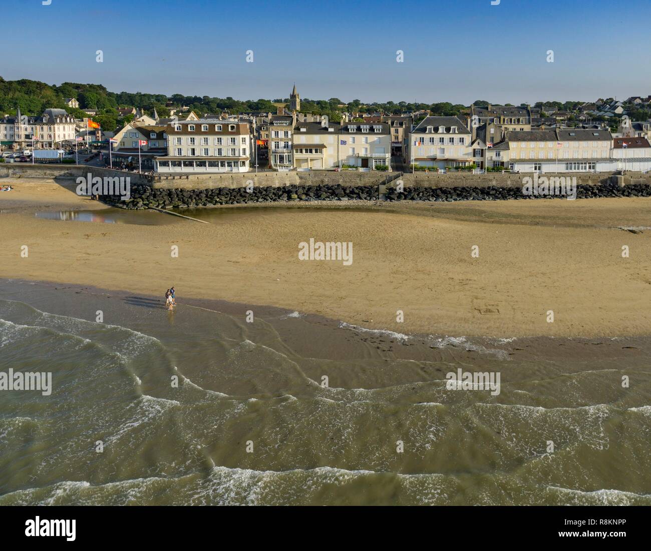 Frankreich, Calvados, Arromanches-les-Bains, Gold Beach, Alliierte Invasion von Deutschen besetzten Frankreich in die Landung in der Normandie am 6. Juni 1944 (Luftbild) Stockfoto
