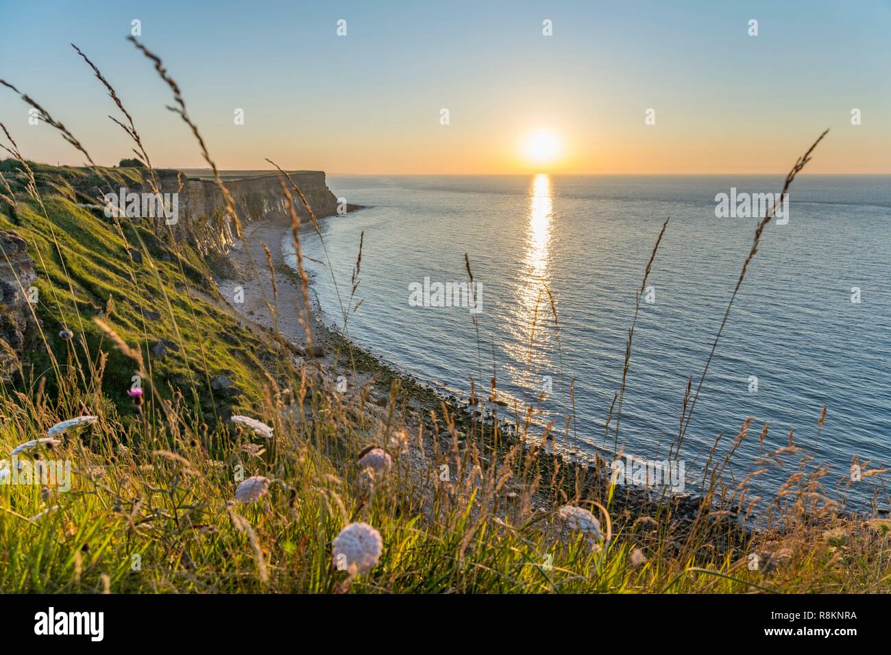 Frankreich, Calvados, Arromanches-les-Bains, Klippen von Cap Manvieux Stockfoto