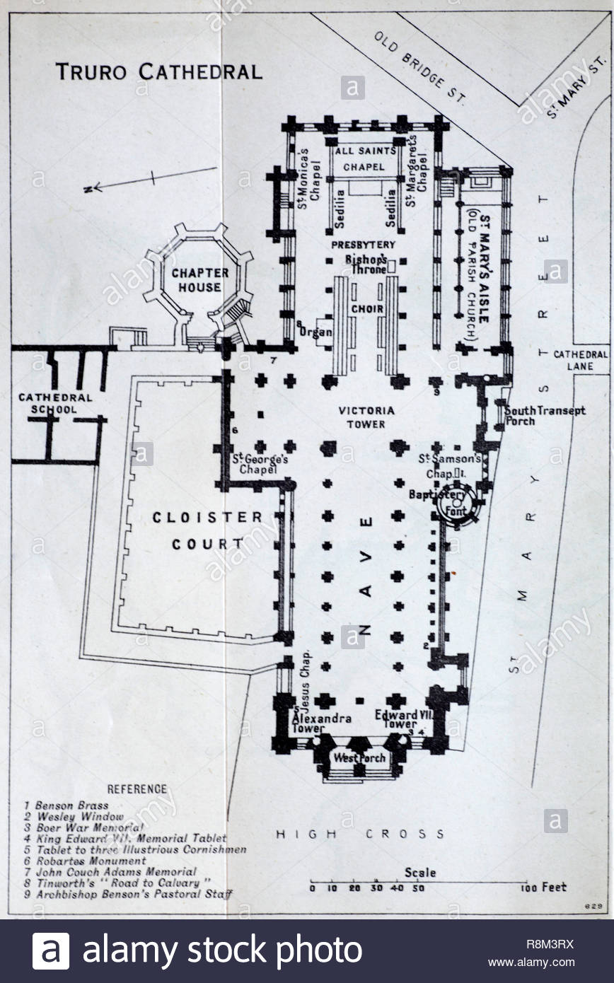 Truro Cathedral Grundriss, Illustration von Anfang 1900 Stockfoto