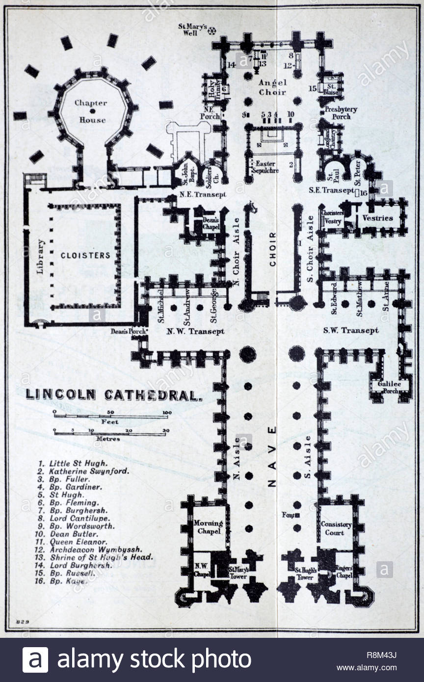 Die Kathedrale von Lincoln Grundriss, Illustration von Anfang 1900 Stockfoto