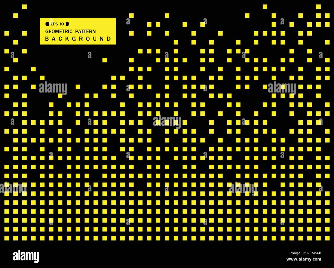 Zusammenfassung von Senf gelbe Quadrat geometrische Muster auf schwarzen Hintergrund, Vector EPS 10. Stock Vektor