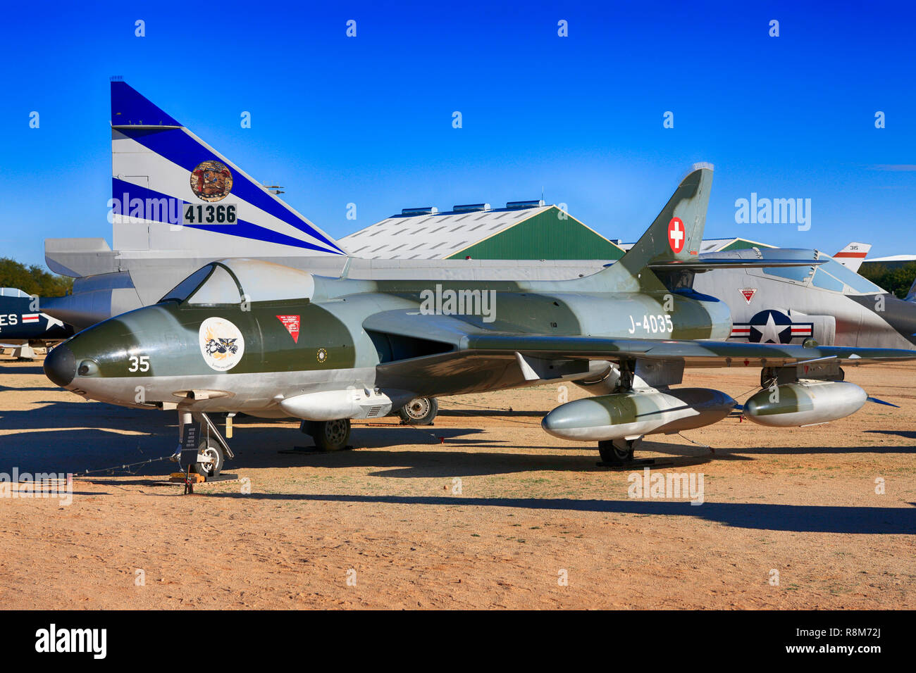 1950 Hawker Hunter britische Kampfjets planeon Anzeige an das Pima Air & Space Museum in Tucson, AZ Stockfoto