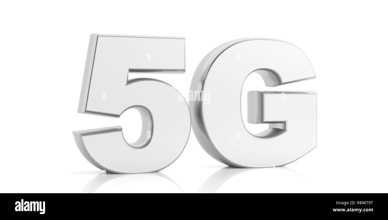 5G High-Speed Netzwerkverbindung. 5. Generation neue mobile wireless internet wifi vor weißem Hintergrund. 3D-Darstellung Stockfoto