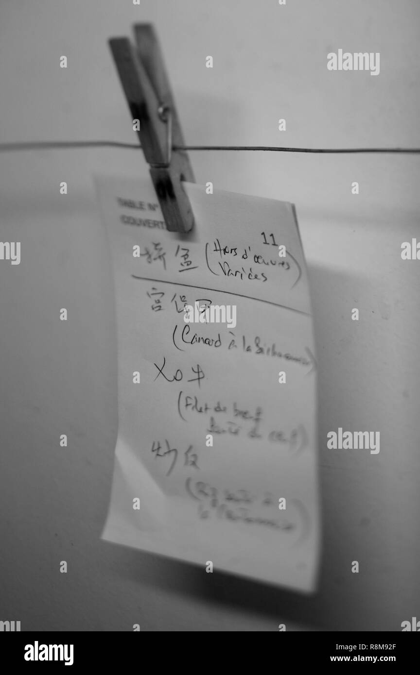 Frankreich, Paris, chinesisches Restaurant Chez Vong, eine Bestellung in der Küche Stockfoto