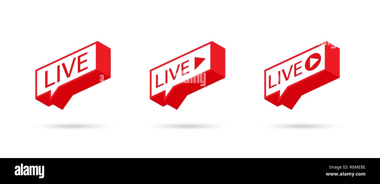 LIVE, Taste, Symbol, Web ui, App. Social media Icon live streaming. Auf eine Sprechblase leben. Vector Illustration. Stock Vektor