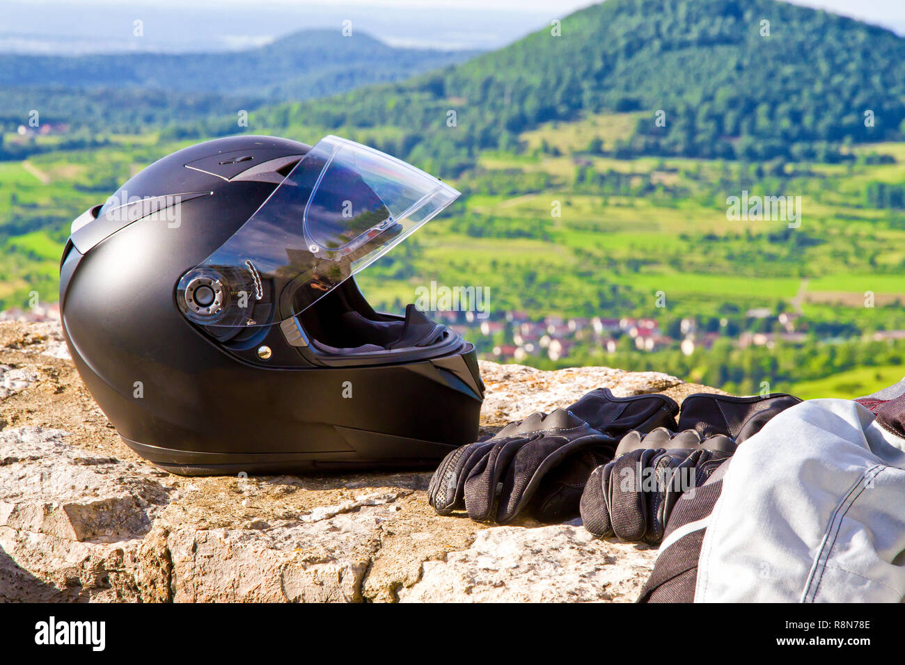 Motorrad Tour auf der Schwäbischen Alp (Reußenstein, Schwaebische Alb) Stockfoto