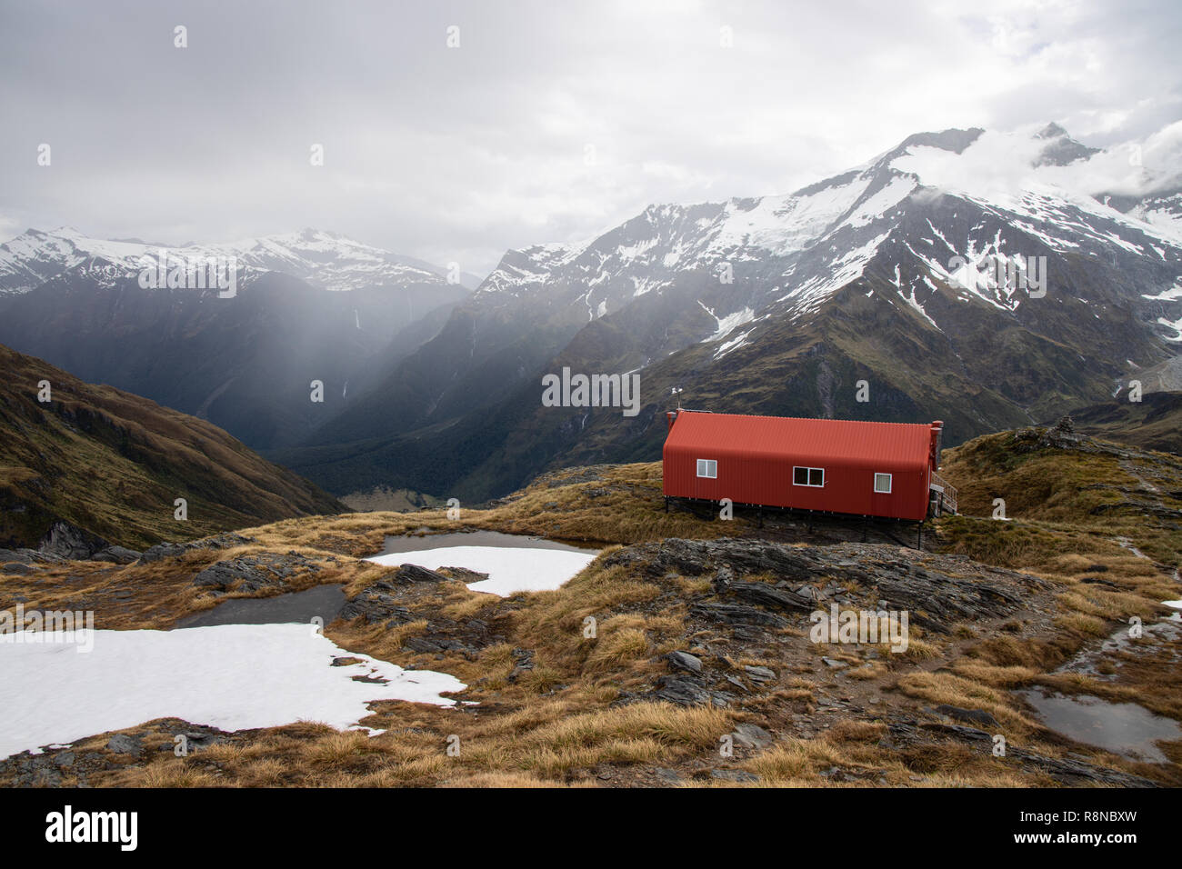 Französische Ridge Hütte, Matukituki Valley, Neuseeland Stockfoto