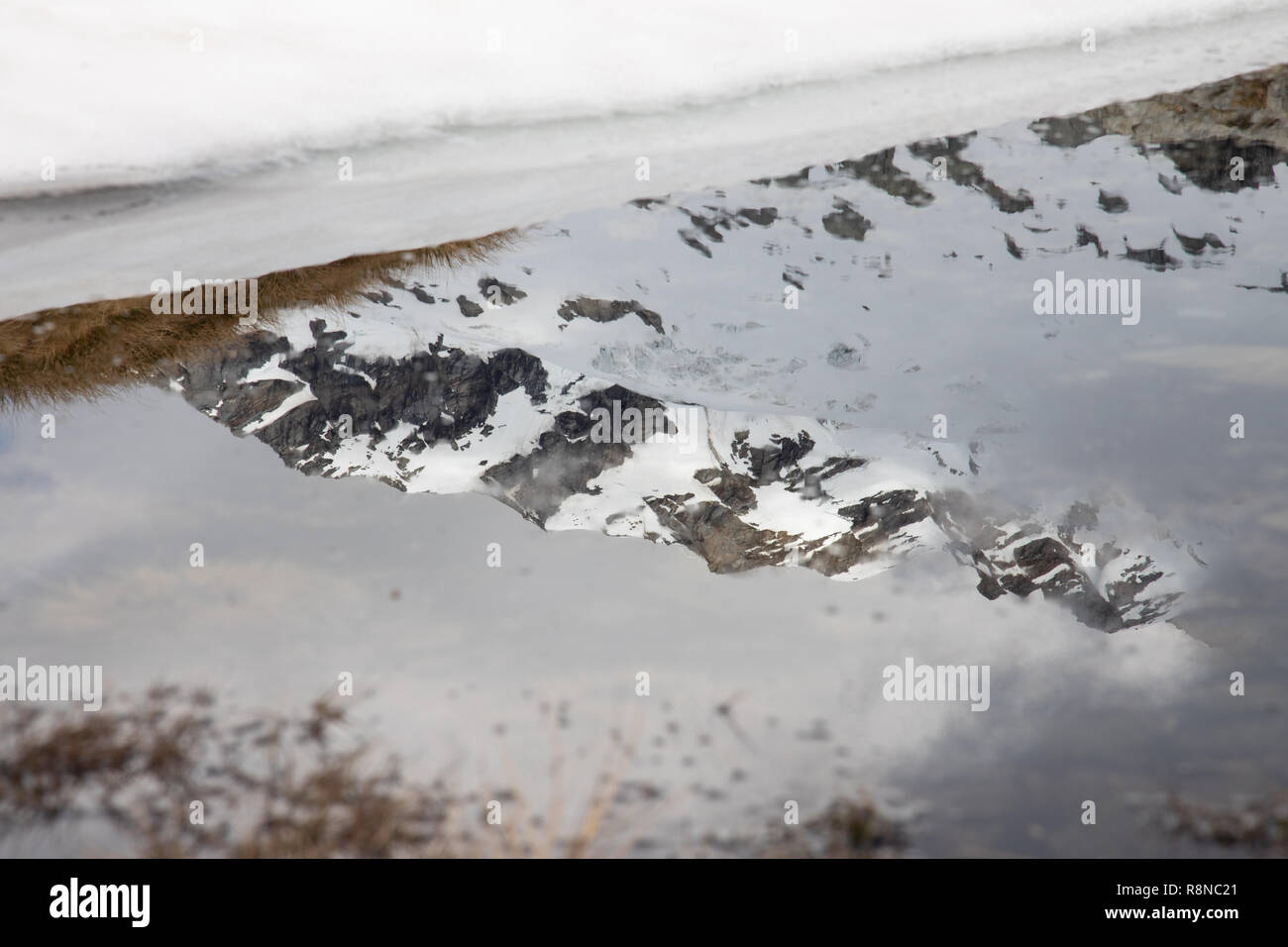 Blick auf schneebedeckte Berge im Wasser Reflexion, Neuseeland Stockfoto