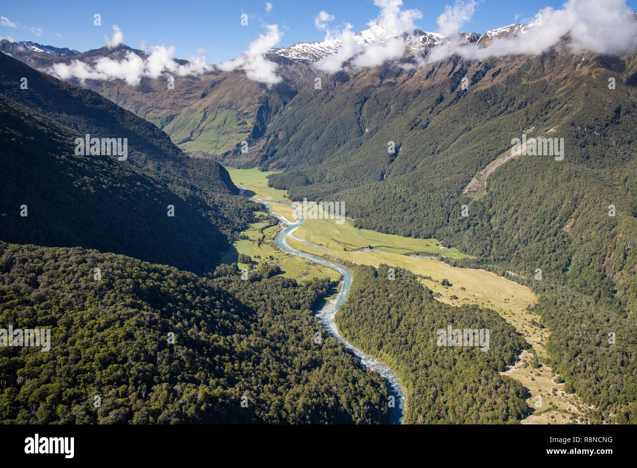 Antenne des Mt Aspiring National Park, South Island, Neuseeland Stockfoto