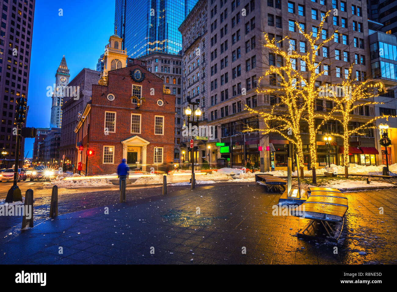 Boston Old State House in der Nacht Stockfoto