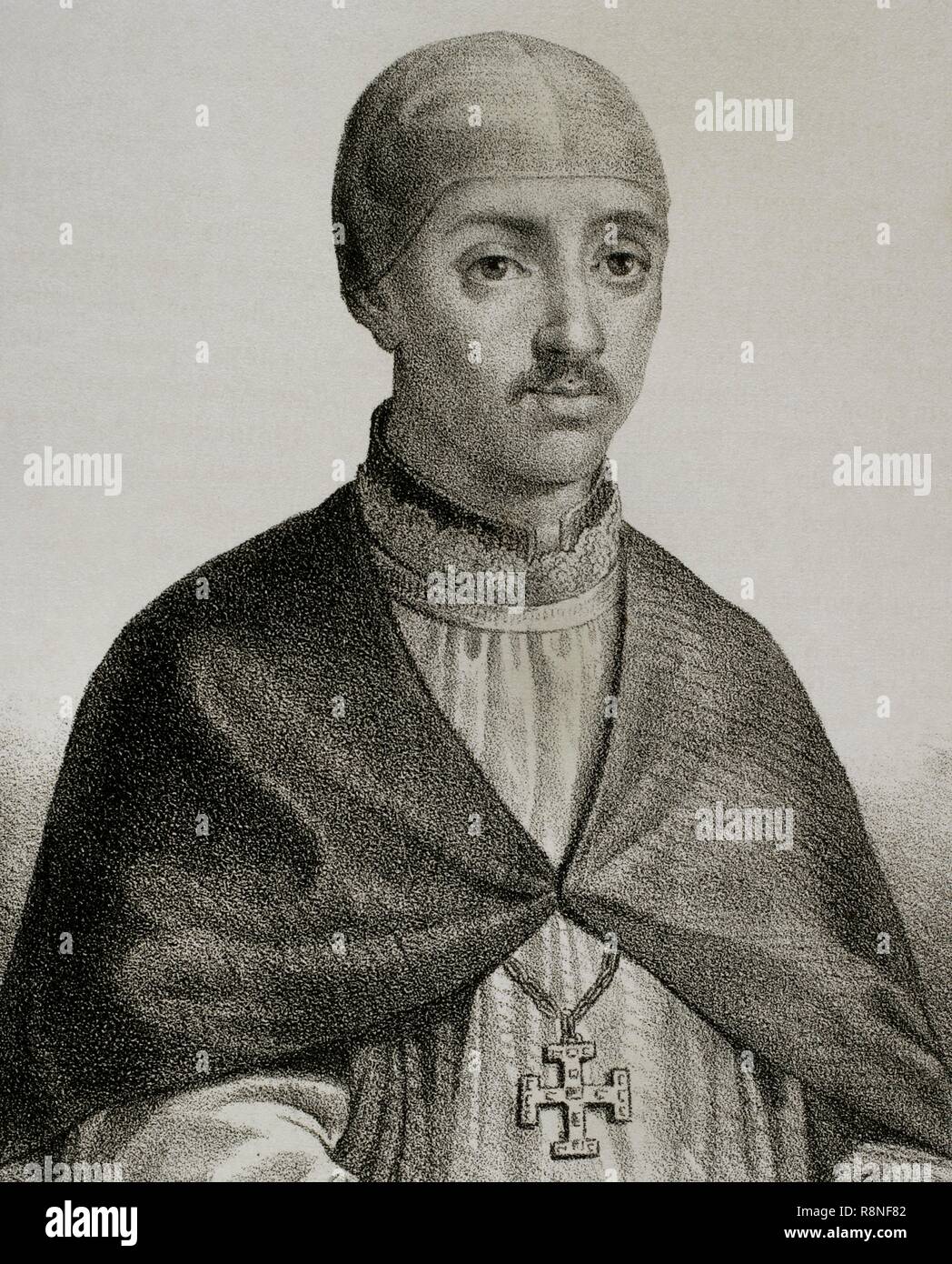 Pedro González de Mendoza (1428-1495). Eclesiástico, político, Militar y mecenas castellano. Gran Conocido como Cardenal de España. Perteneciente al Linaje De la Casa Mendoza. Dibujo por Llanta, las mejores. Litografía. Crónica de España, Historia y Ilustrada Descriptiva de Sus Provincias. Castilla-La Nueva, 1869. Biblioteca Histórico Militar de Barcelona, Cataluña, Spanien. Stockfoto