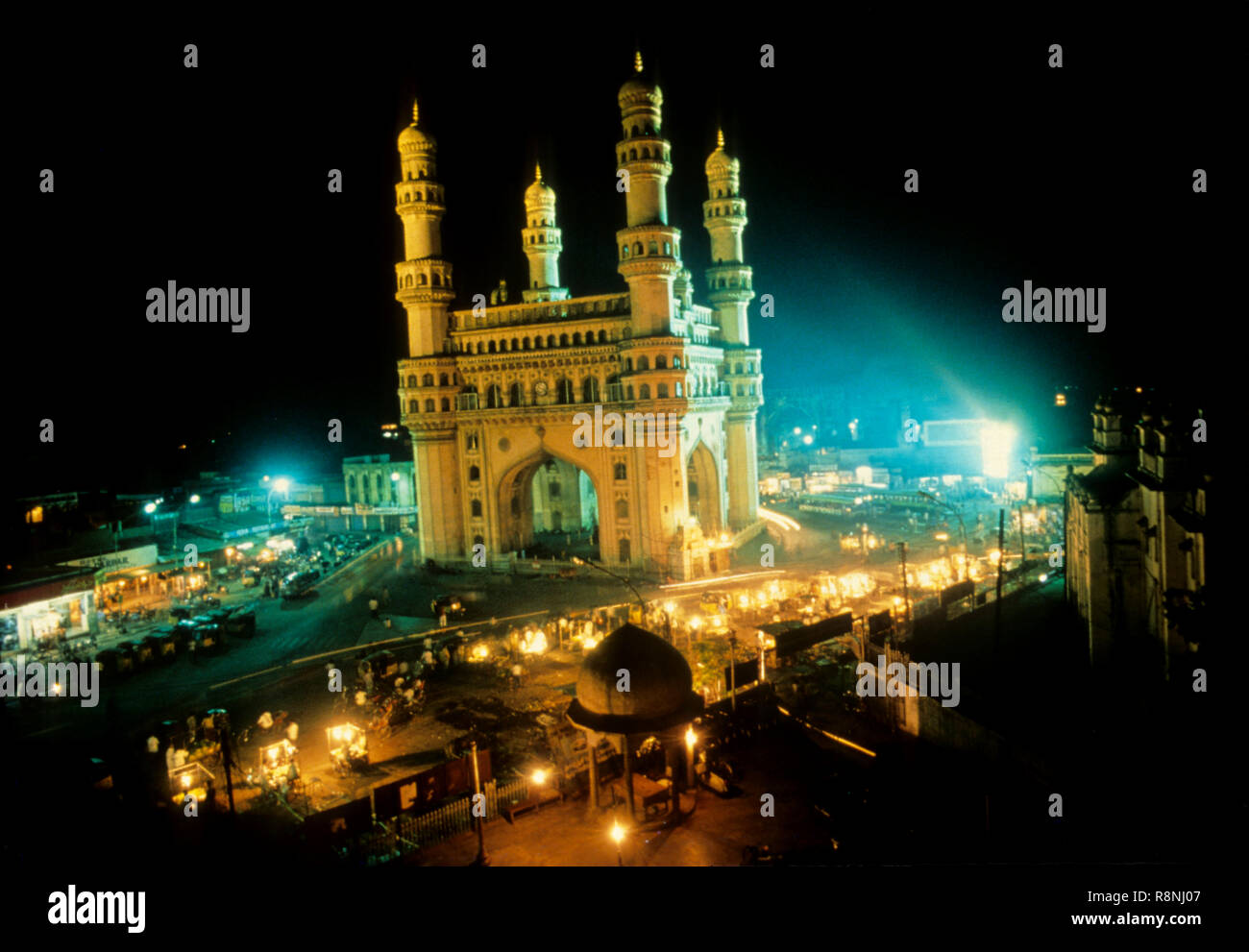 Dekoriert Minar und Fassade der charminar, Hyderabad, Andhra Pradesh, Indien Stockfoto