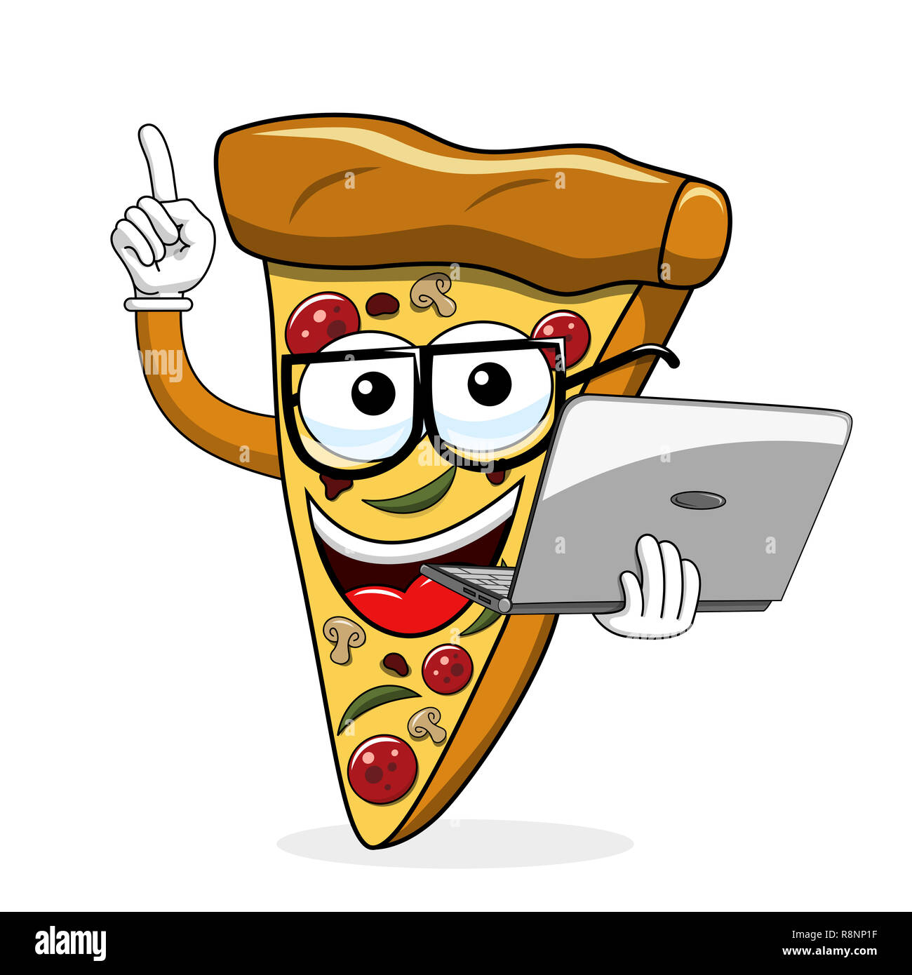 Pizza Cartoon Lustig Laptop Computer Isoliert Auf Weissem Stockfotografie Alamy