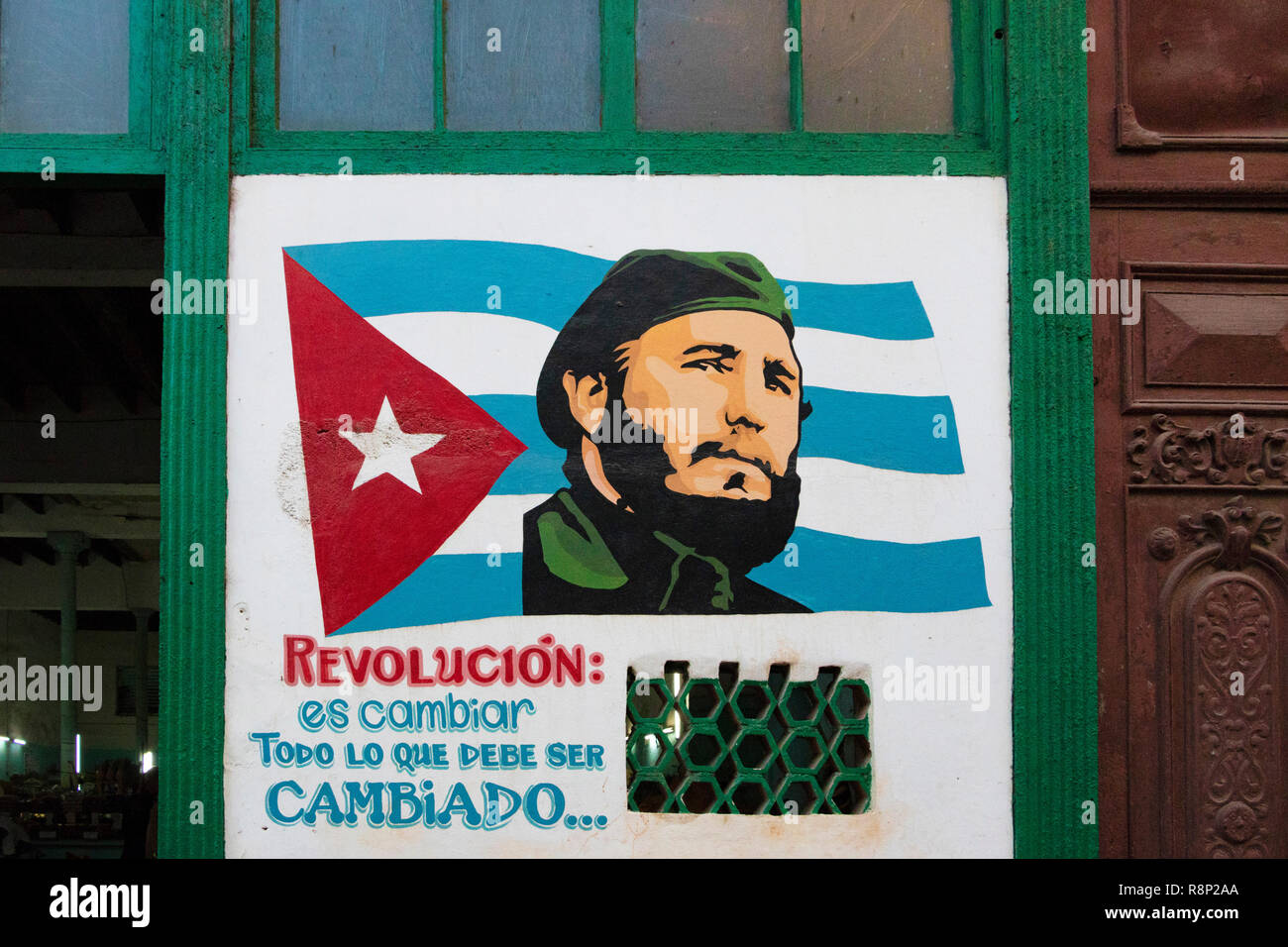 Poster an der Wand von Fidel Castro in Havanna, Kuba Stockfoto
