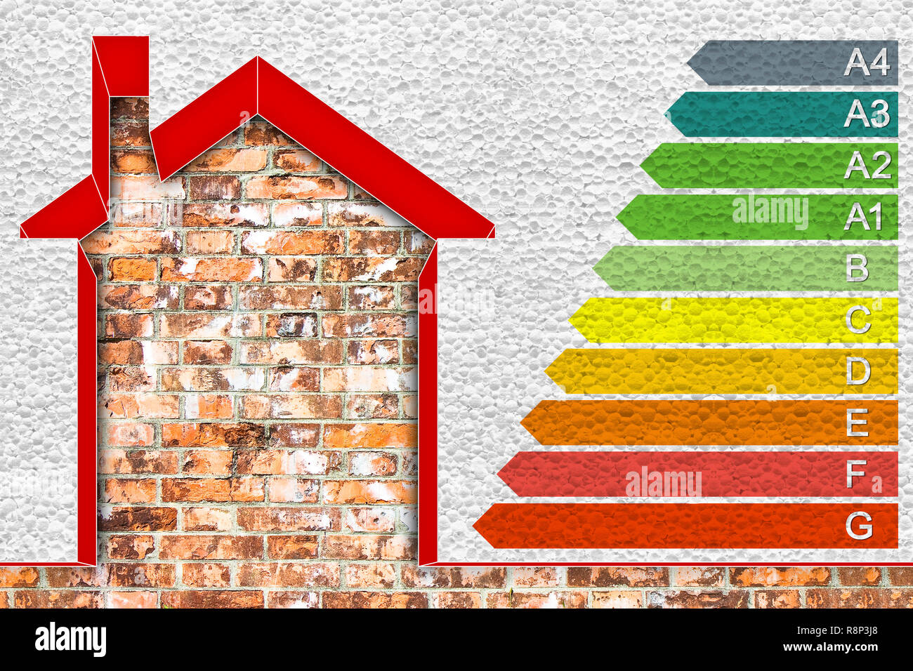 Gebaude Energieeffizienz Konzept Bild Mit Nach Hause Thermisch Mit Polystyrol Wande Und Energie Klassen Isoliert Nach Dem Neuen Europaischen Recht I Stockfotografie Alamy