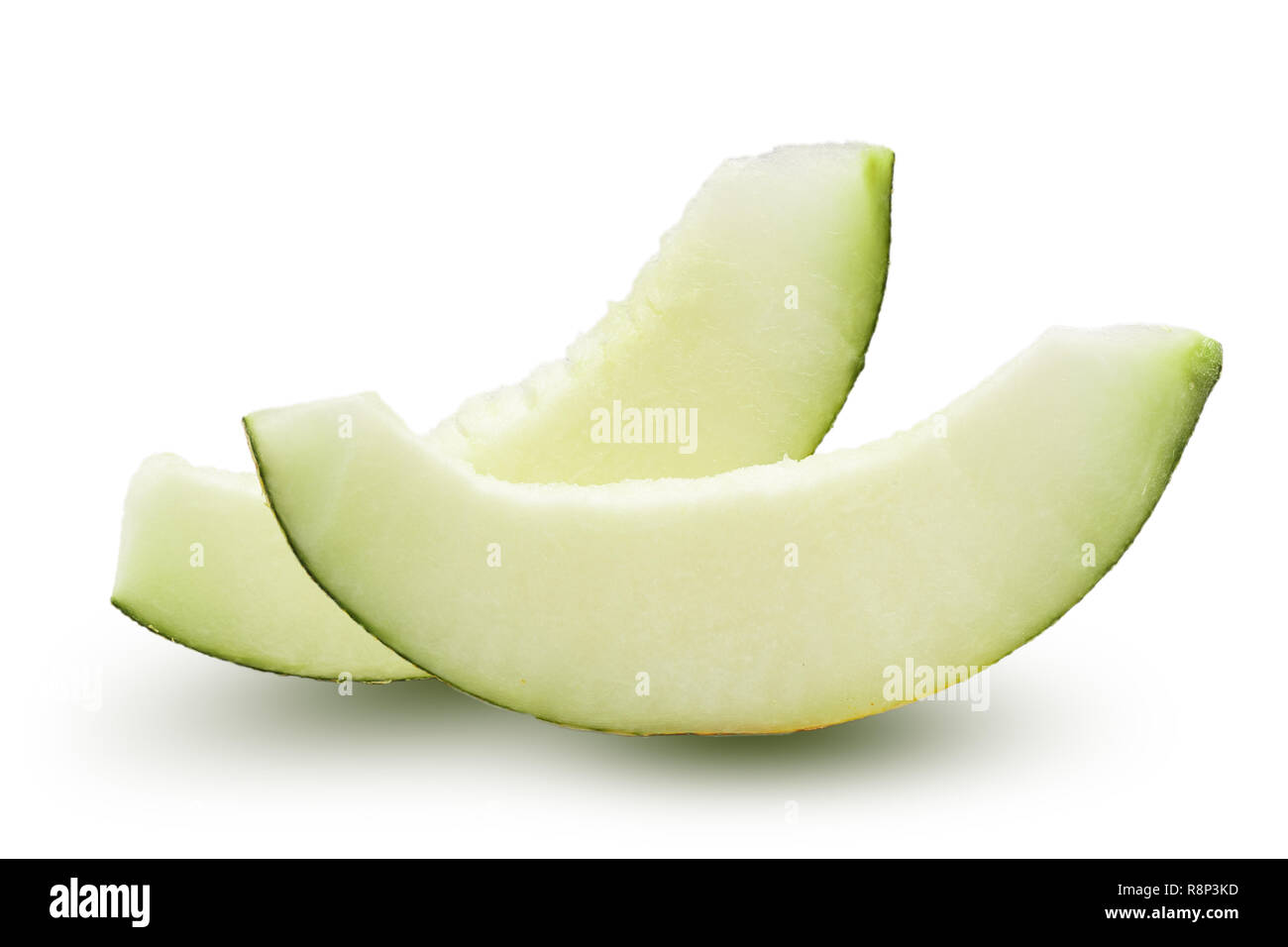 Zwei Scheiben Melone isoliert auf weißem Hintergrund Stockfoto