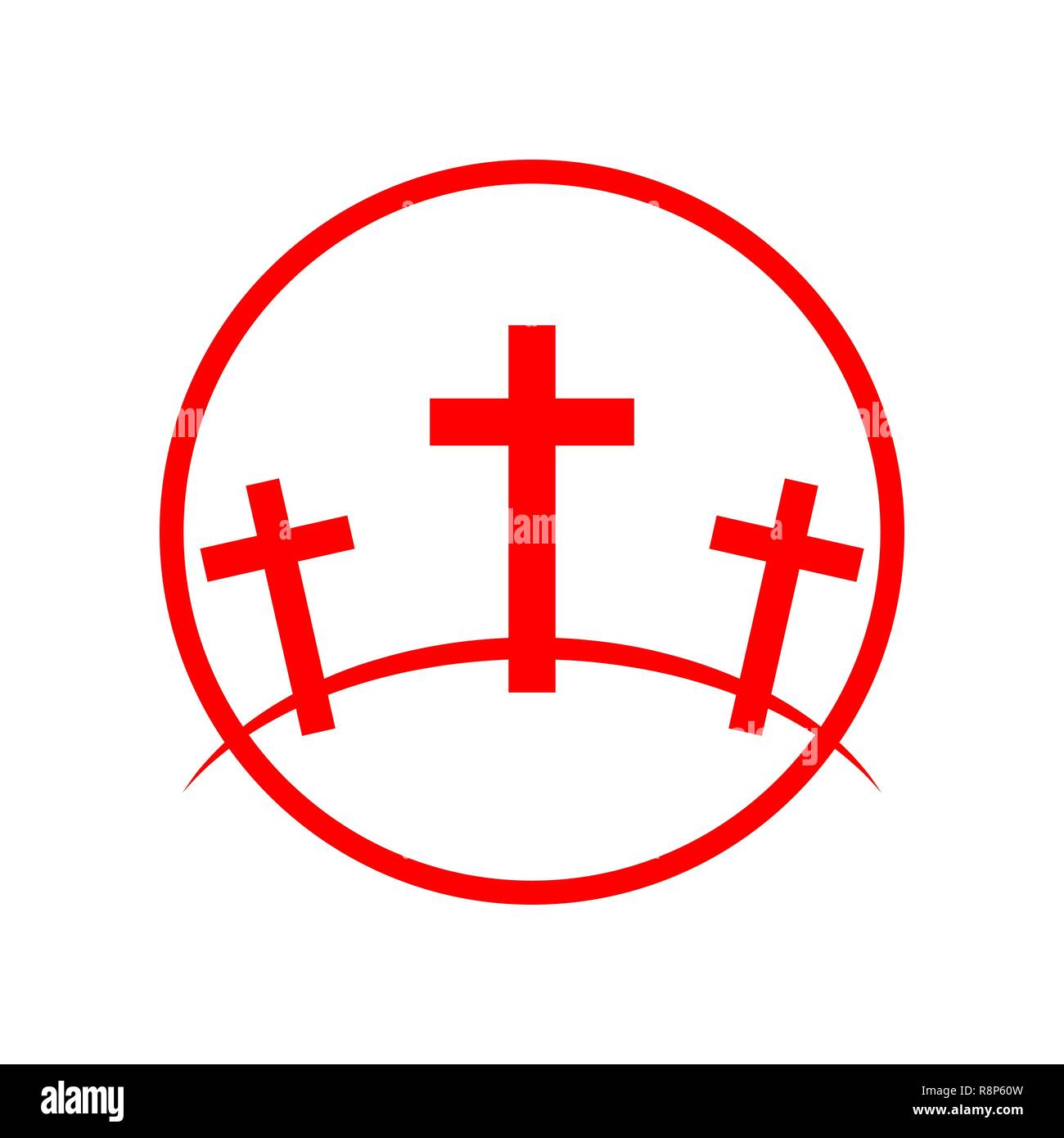 Kalvarienberg Symbol in den Kreis. Vector Illustration. Rotes Symbol von Golgota Stock Vektor