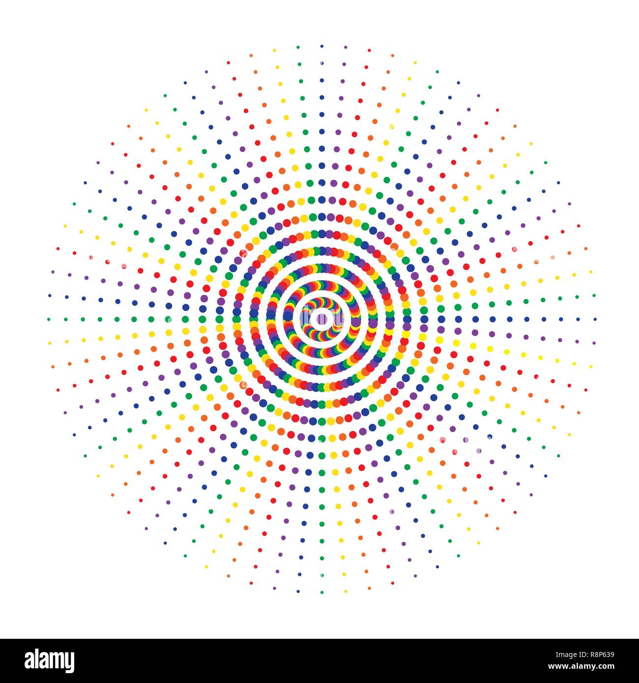 Farbige abstrakte Kreis mit Rasterpunkte Wirkung. Vector Illustration. Runde Symbol mit der Rasterpunkte Textur. Stock Vektor