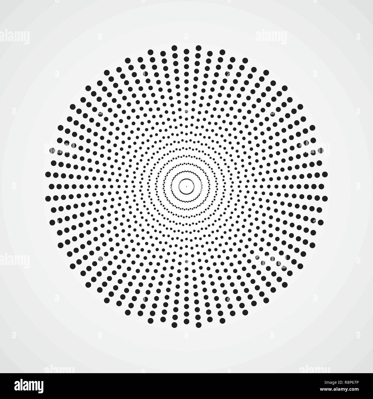 Schwarz abstrakten Kreis mit Rasterpunkte Wirkung. Vector Illustration. Runde Symbol mit der Rasterpunkte Textur. Stock Vektor